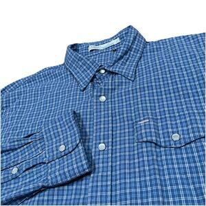 Criquet Snap Button Up Long Sleeve Shirt Mens XL Blue Plaid Nylon Tencel Cotton